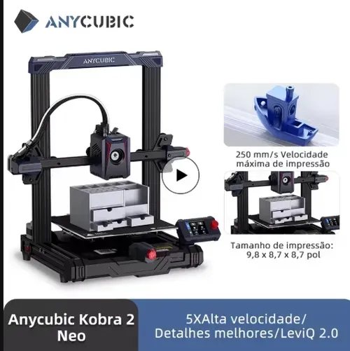 [Moedas R$1066] Impressora 3d Anycubic Kobra 2 Neo Fdm Com 250mm/S, Mesa Com 250x220x220mm